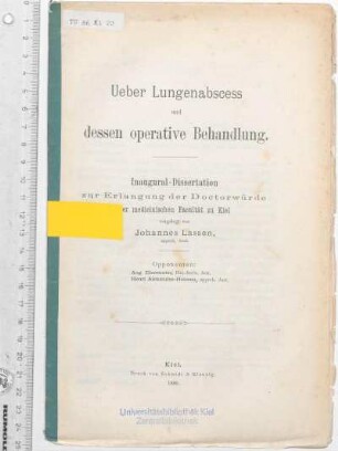 Ueber Lungenabscess und dessen operative Behandlung