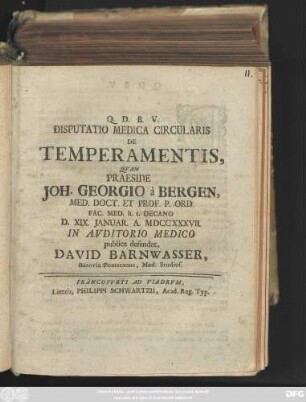 Disputatio Medica Circularis De Temperamentis