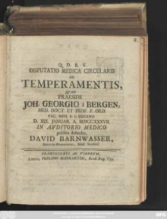 Disputatio Medica Circularis De Temperamentis