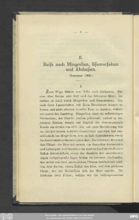 II. Reise nach Mingrelien, Ssamursakan und Abchasien. (Sommer 1900.)