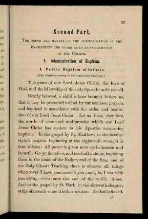 Second part. The order and manner of the administration of the sacraments and other rites and ceremonies of the church