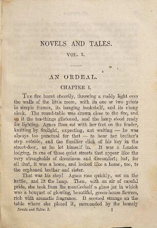 Novels and tales : reprinted from Household Words. 1, An ordeal [u.a.]