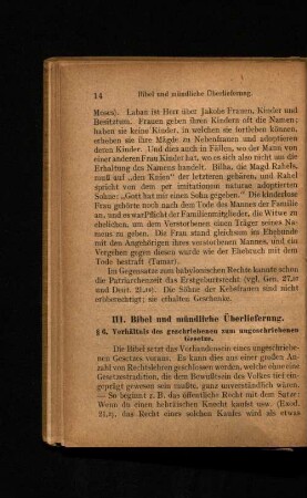 III. Bibel und mündliche Überlieferung.