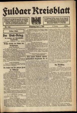 Erste Ausgabe vom Samstag, den 03. Juli 1915.