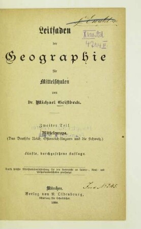 Teil 2: Mitteleuropa : (das Deutsche Reich, Österreich-Ungarn und die Schweiz)