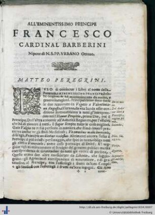 All´ eminentissimo prencipe Francesco cardinal Barberini…