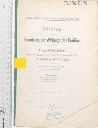 Beitrag zur Kenntniss der Wirkung des Coniins