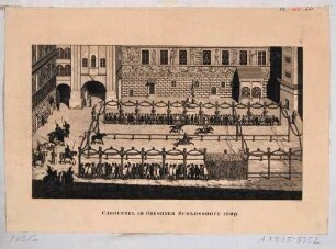 Reiterspiele (Caroussel) im großen Schlosshof in Dresden im Jahr 1609, aus den Abbildungen zur Chronik Dresdens und des Sammlers für Geschichte und Alterthum, Kunst und Natur im Elbthale 1835