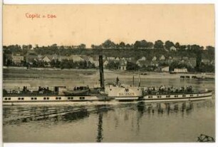Copitz. Elbe mit Dampfer Sachsen
