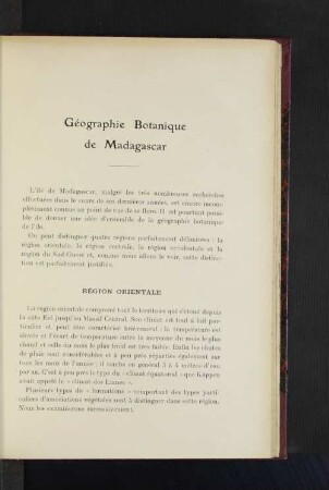 Géographie Botanique de Madagascar.