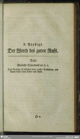 X. Predigt. Der Werth des guten Rufs