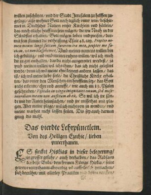 Das vierdte Lehrpünctlein. Von des Heiligen Ezechie/ lieben unterthanen.