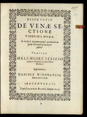 29: Disputatio De Venae Sectione ...