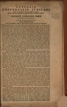 Extensio universalis iubilaei in urbe celebrati anno domini 1825 ad universum catholicum orbem
