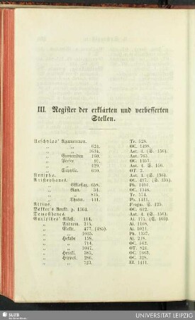 III. Register der erklärten und verbesserten Stellen