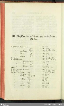 III. Register der erklärten und verbesserten Stellen