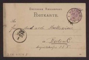 Schreiben an Hermann Muthesius (Postkarte)