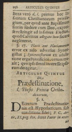 Articulus Quintus De Praedestinatione