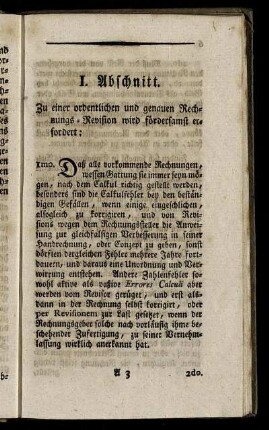 I. Abschnitt. Zu einer ordentlichen und genauen Rechnungs- Revision wird fördersamst erfordert: