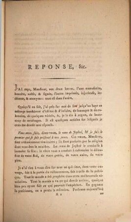 Reponse à M. l'abbé D. ... Grandvicaire auteur de l'écrit intitulé: Lettre à M. le comte de Lally