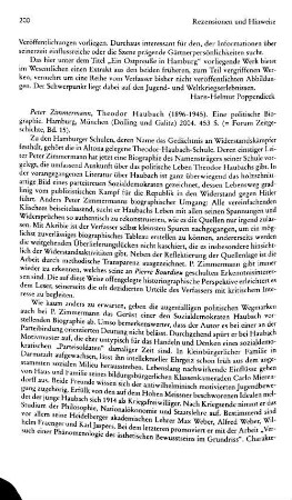 Zimmermann, Peter :: Theodor Haubach 1896 - 1945, eine politische Biographie, (Forum Zeitgeschichte, 15) : Hamburg u.a., Dölling und Galitz, 2004