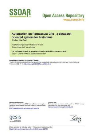 Automation on Parnassus: Clio - a databank oriented system for historians