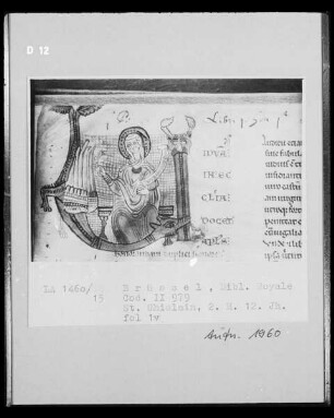 Codex II 979, Saint Ghislain, fol 1v: Initiale mit Prophetin?