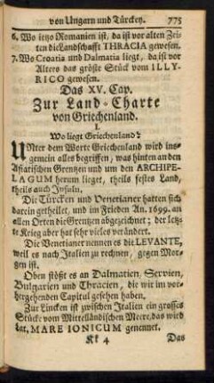 Das XV. Cap. zur Land-Charte von Griechenland