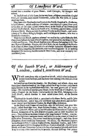 Of the fourth Ward, or Aldermanry of London, called Limestreet Ward : Of the fourth Ward, or Aldermanry of London, called Limestreet Ward