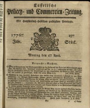 15tes Stueck, Montag den 8ten April 1776
