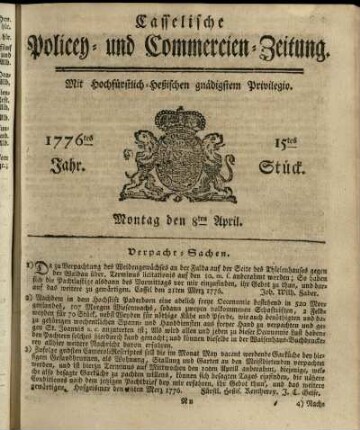 15tes Stueck, Montag den 8ten April 1776