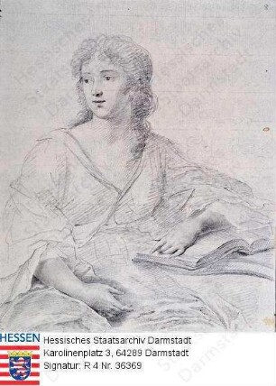 Hill, Friedrich Jakob (1758-1846) / Porträt einer jungen Frau, sitzend, einen Arm auf ein aufgeschlagenes Buch legend, Kniestück