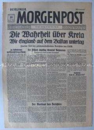 Titelblatt der Tageszeitung "Berliner Morgenpost" zum Kampf um Kreta