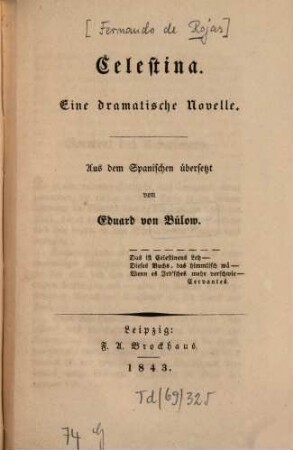 Celestina : eine dramatische Novelle.