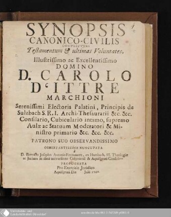 Synopsis Canonico-Civilis Complectens Testamentum & ultimas Voluntates ...