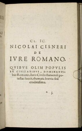 Cl. IC. Nicolai Cisneri De Iure Romano [...]