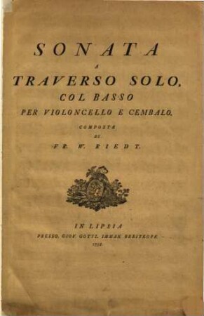 Sonata a traverso solo, col basso per violoncello e cembalo