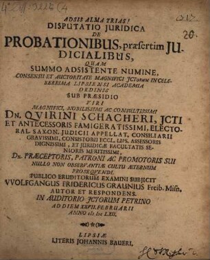 Disp. de probationibus, praesertim iudicialibus