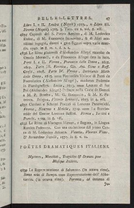 47-68, Poetes Dramatiques Italiens