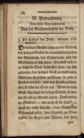 III. Betrachtung. Den ersten Tag nachmittag. Von der Nothwendigkeit der Buße.