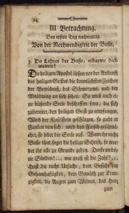 III. Betrachtung. Den ersten Tag nachmittag. Von der Nothwendigkeit der Buße.