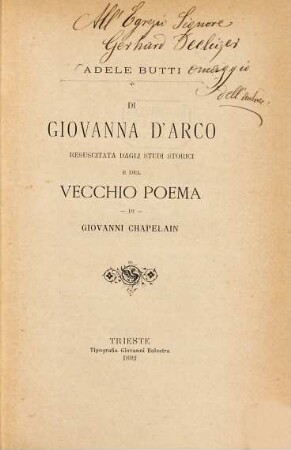 Di Giovanna d'Arco resuscitata dagli studi storici e del vecchio poema di Giovanni Chapelain