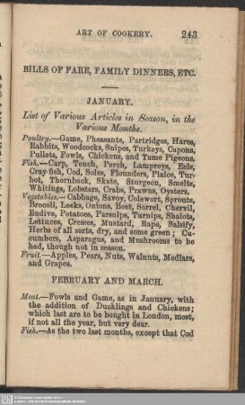 Bills of fare, family dinners, etc.