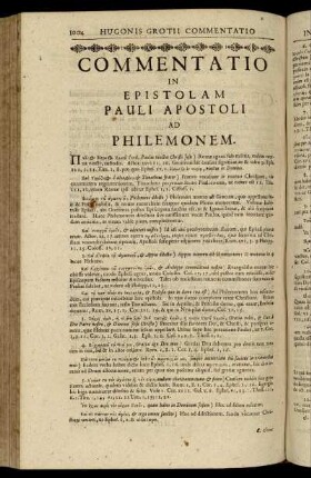 Commentatio In Epistolam Pauli Apostoli Ad Philemonem