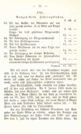 1781. Ausgab Geld. Zehrungskosten.