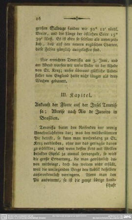III. Kapitel. Ankunft der Flotte auf der Insel Teneriffa; Abreise nach Rio de Janeiro in Brasilien