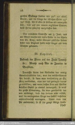 III. Kapitel. Ankunft der Flotte auf der Insel Teneriffa; Abreise nach Rio de Janeiro in Brasilien