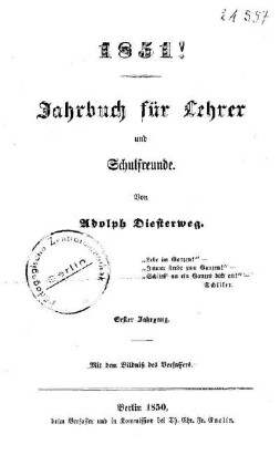 1: Jahrbuch für Lehrer und Schulfreunde - 1.1851
