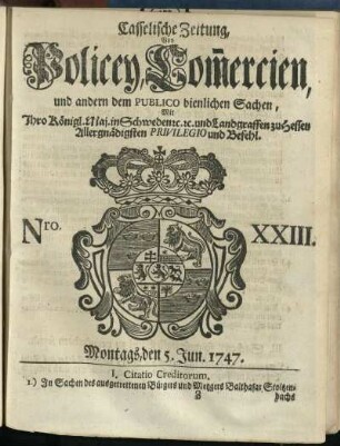 Nro. XXIII, Montags, den 5. Jun. 1747