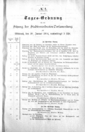 Tages-Ordnung, 20. Januar 1904